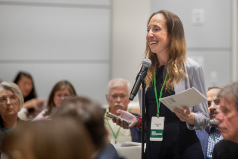 woman in front of audience