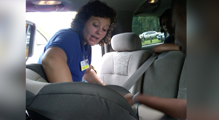 a woman in a car