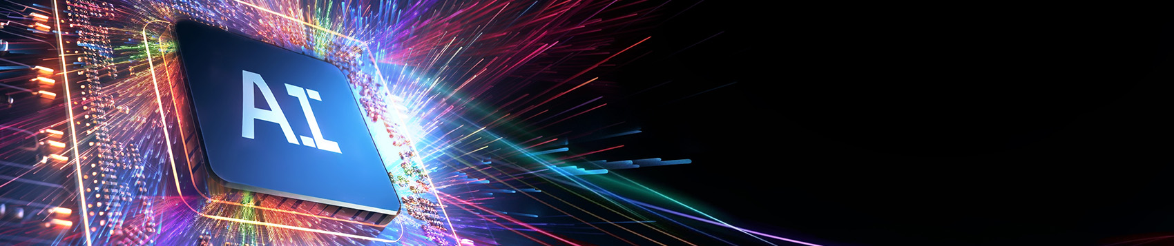 a black background with ai written on a keyboard key with colorful tech lines behind