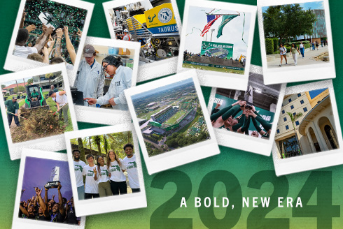 Collage of polaroid photos with the words, 2024, a bold, new era